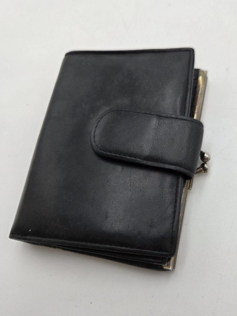 Buxton Velvet Touch Leather Wallet Black Card Slots And Kiss Lock Coin Purse